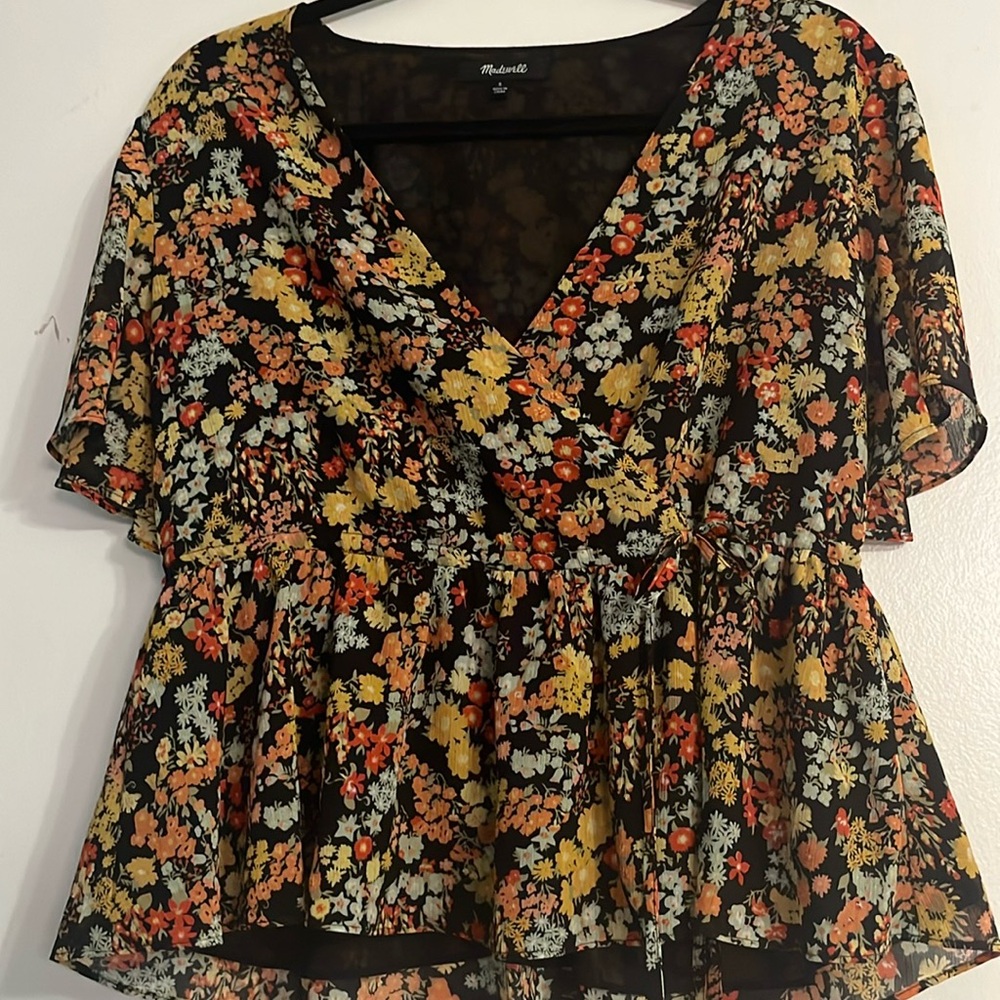 Madewell Short Sleeve Peplum Wrap Top in Flower Garden Size XXS